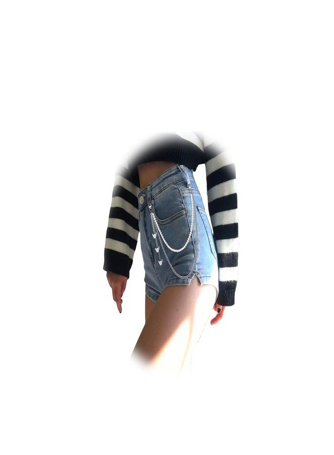 QFSH Goth Pants Chain Pearls Belt Chain for Women y2k Butterfly Jeans Chain Punk Trouser Chain Silver Wallet Pocket Chain Acessories - Image 1